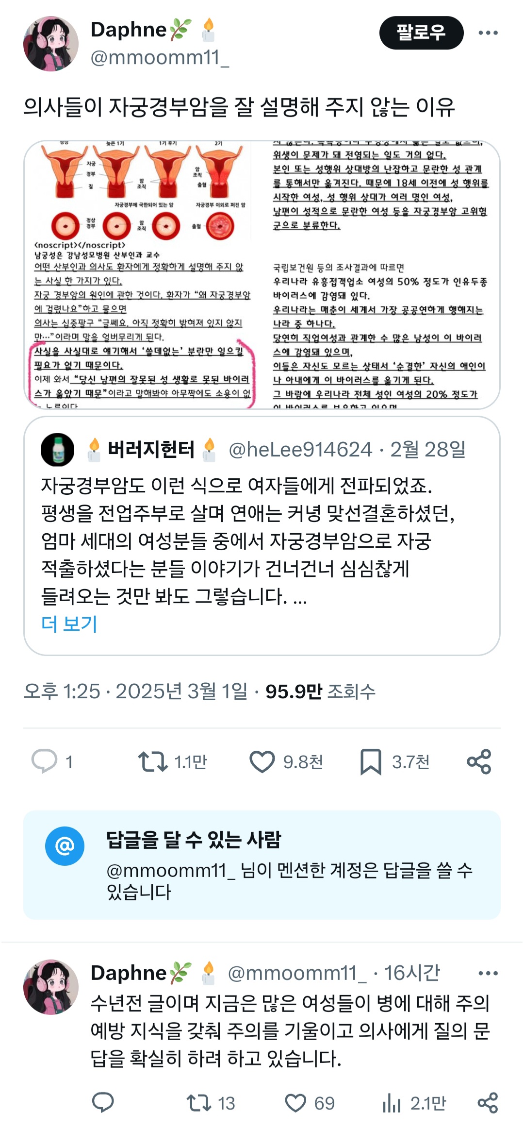 의사들이 자궁경부암을 잘 설명해 주지 않는 이유.twt | 인스티즈