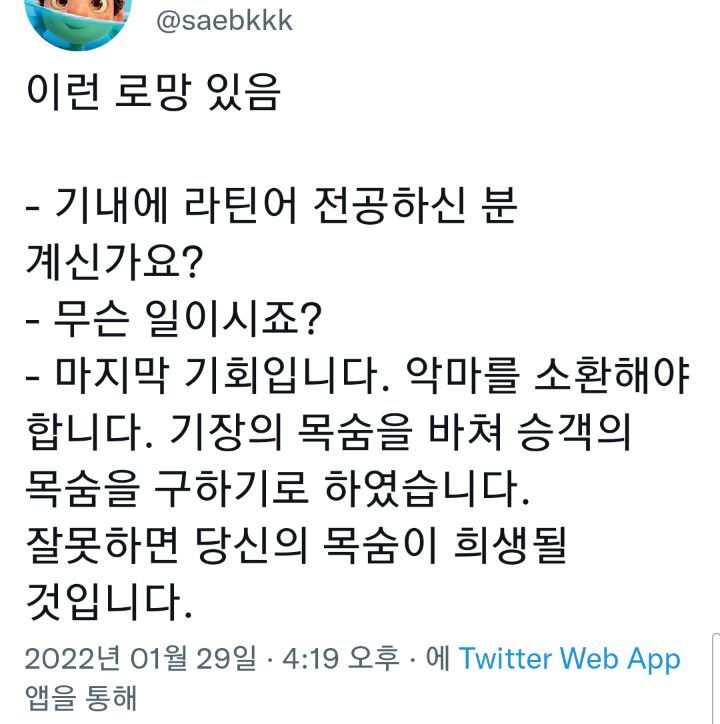 위급 상황입니다.. 기내에 OO 전문가 계십니까? twtter | 인스티즈